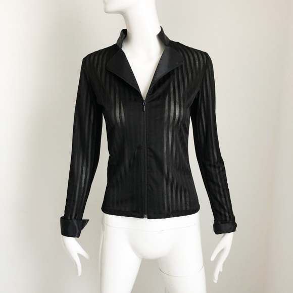 Rayure Paris Blouse Sheer Pinstripe with Zipper Fitted Retro 90s Size 38 - Picture 6 of 7